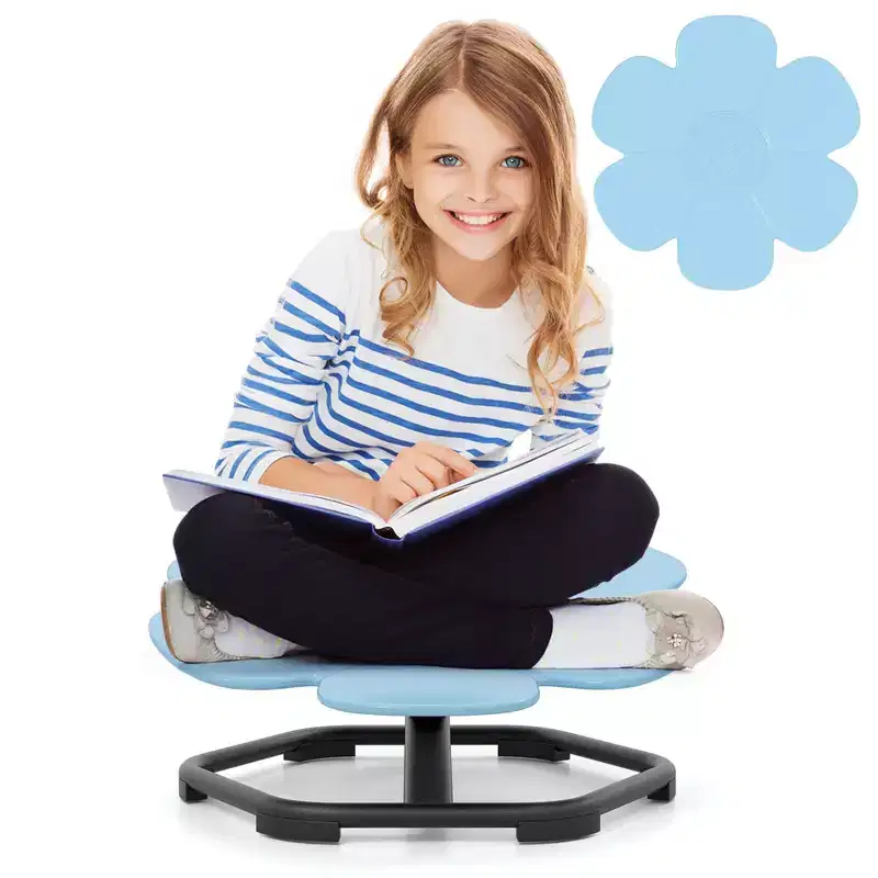 Kids Sensory Swivel Chair with Non-Slip Metal Base, Indoor Outdoor, Blue/Red Petal