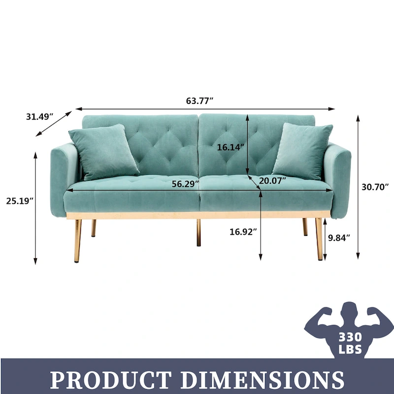 Velvet Upholstered Tufted Loveseats Sleeper Sofa With Rose Golden Legs