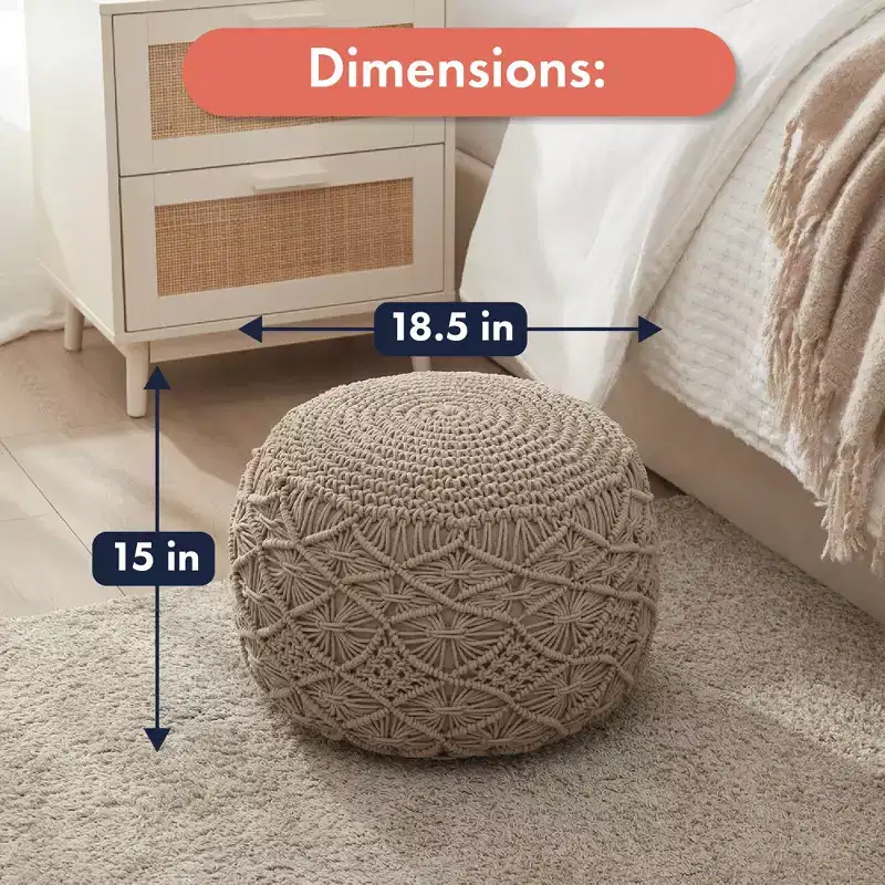 Ornavo Home Cotton Macrame Braid Pouf Ottoman - 18.5 x 15