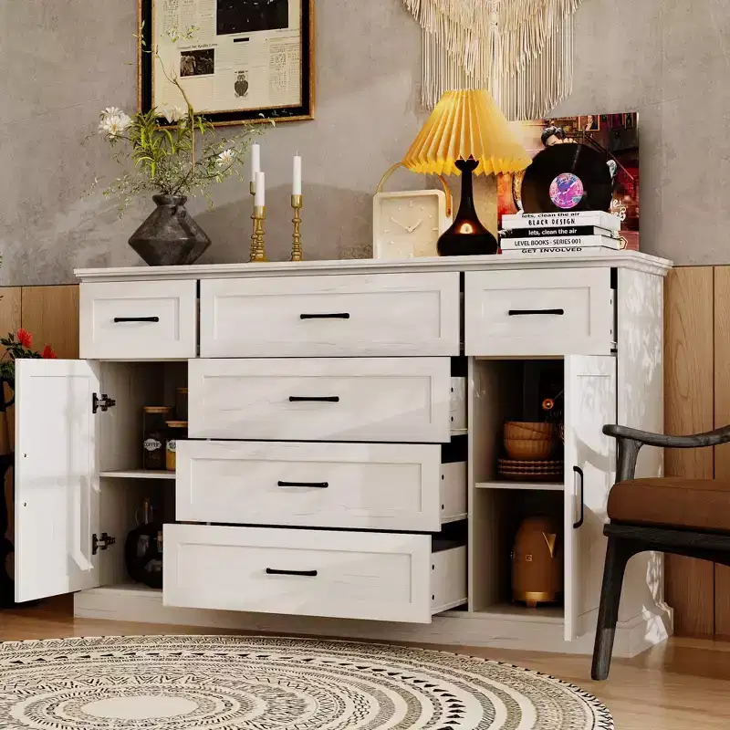 Famapy Grey Classical - Designed Horizontal Dresser: Abundant Storage Spaces, Establishing an Elegant Home Ambiance