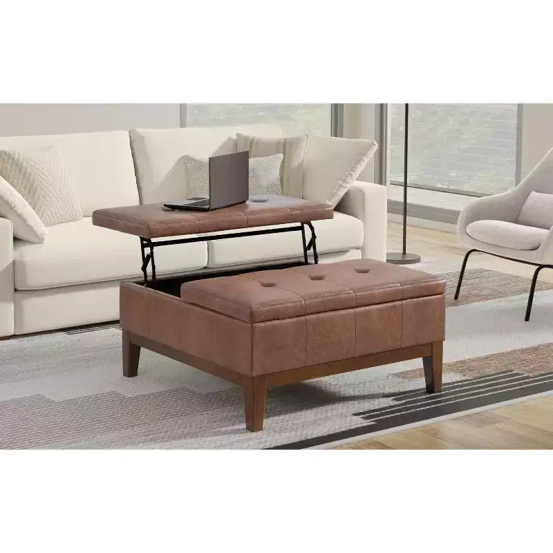 Lancaster 36 inch Wide Contemporary Square Storage Ottoman in Vegan Faux Leather