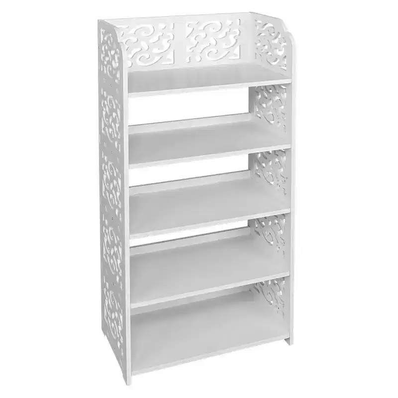 5-Tier White PVC Freestanding Shoe Rack, 16.54