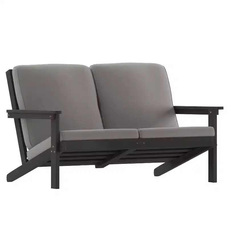 Merrick Lane All-Weather Poly Resin Wood Adirondack Style Deep Seat Patio Loveseat with Cushions