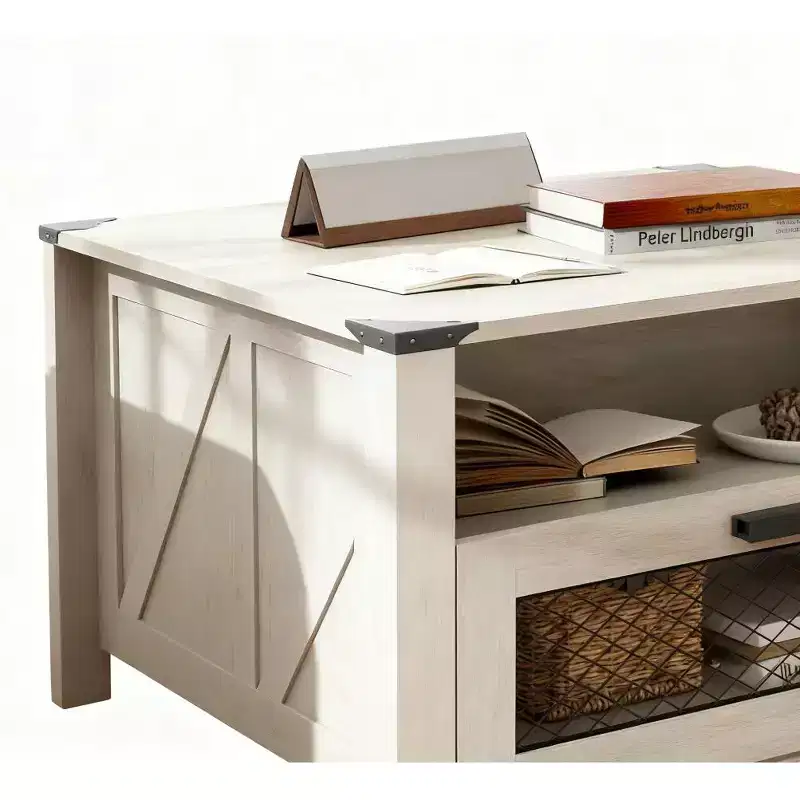 Industrial Coffee Table with 1 Drawer and 1 Shelf, Modern Living Room Table, Farmhouse Coffee table