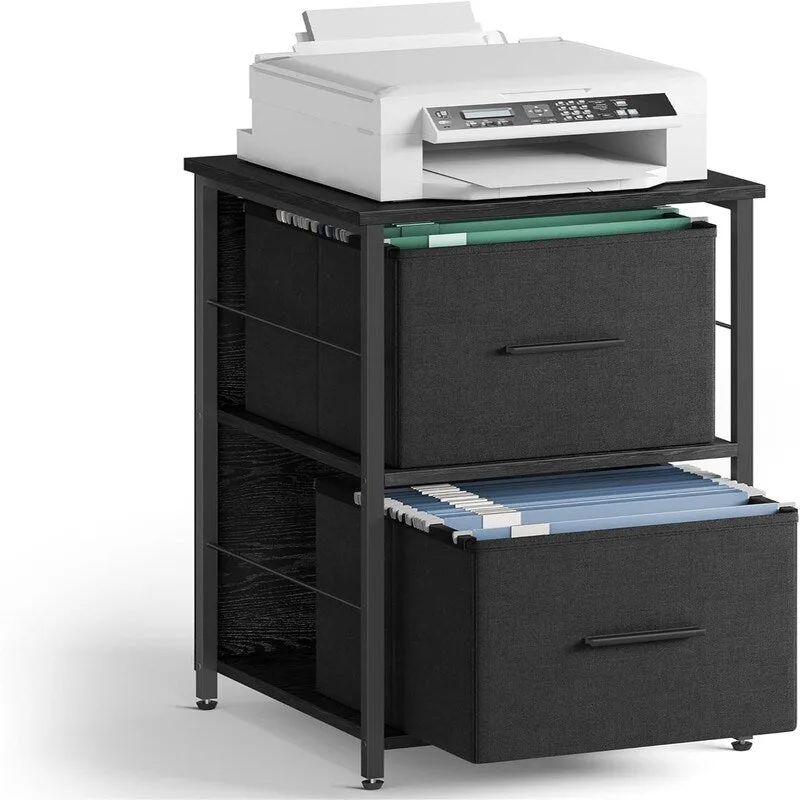 Ebony/Ink Black 2-Drawer Rolling File Cabinet with Printer Stand, 1-Person