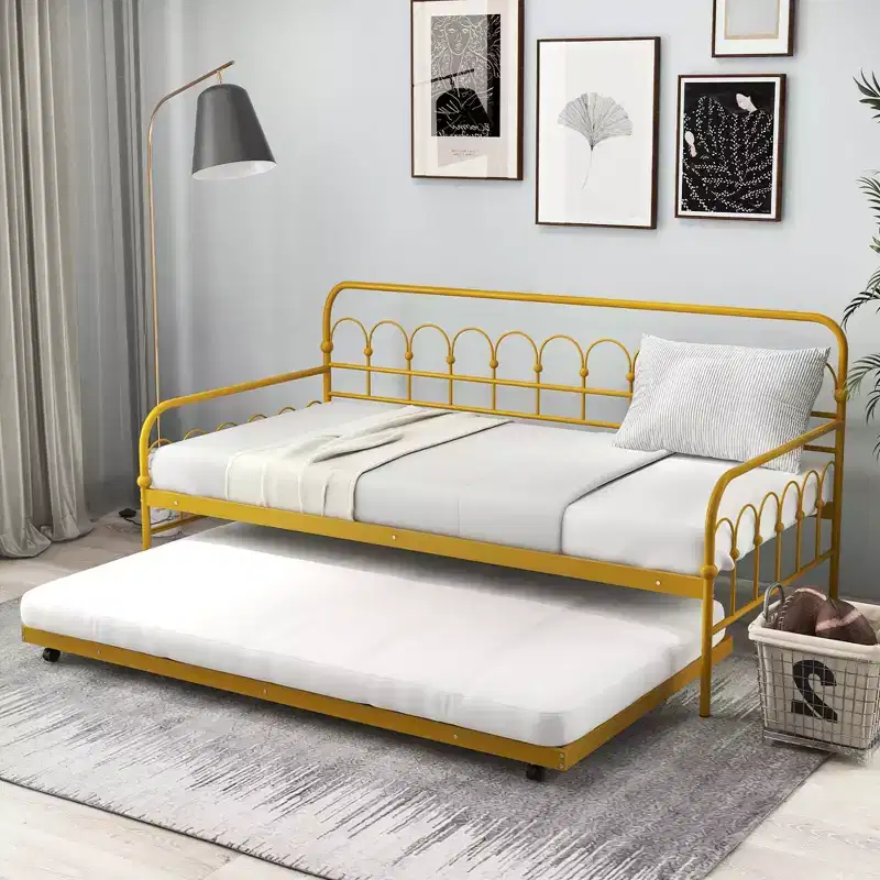 Metal Twin Daybed with Trundle and Lockable Wheels 39