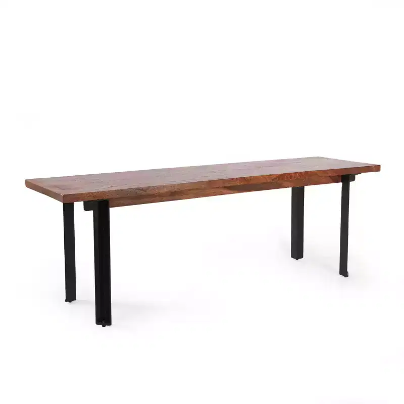 Pisgah Handcrafted Modern Industrial Mango Wood Dining Bench Country Brown/Black - Christopher Knight Home: Iron Frame, Seating for 2