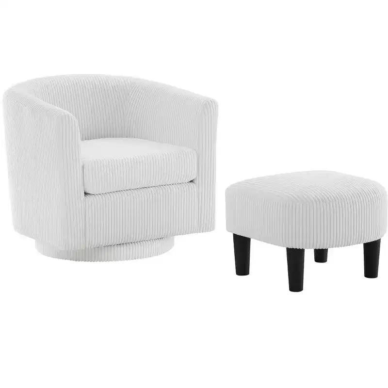 TUYOHW Modern Swivel Accent Chair and Ottoman Set with Corduroy Fabric Recliner with Sturdy Frame Single Sofa for Living Room, Bedroom, Office
