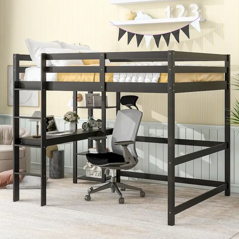 Full Loft Bed with Desk and Shelves