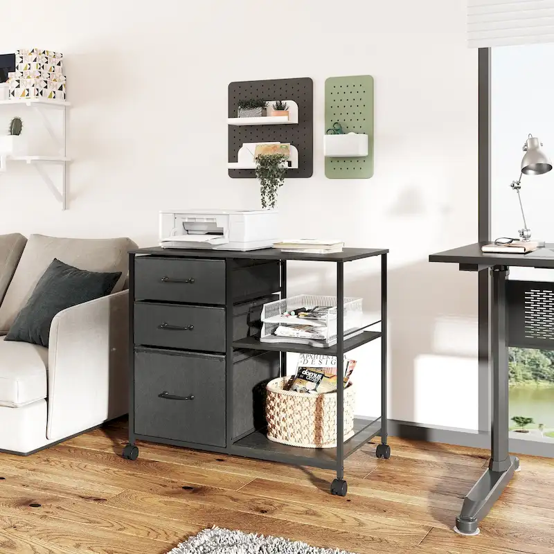 3 Drawer Mobile File Cabinet, Rolling Printer Stand with Open Storage Shelf, Fabric Lateral Filing Cabinet fits A4 or Letter