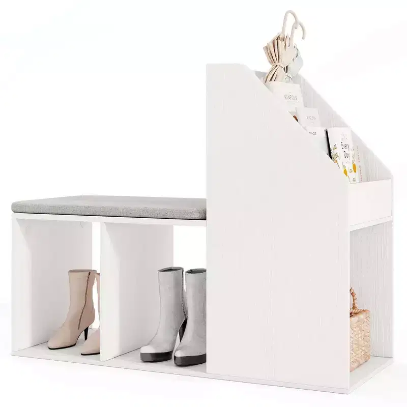 Shoe Storage Bench with Removable Seat Cushion 3 Side Storage Compartments