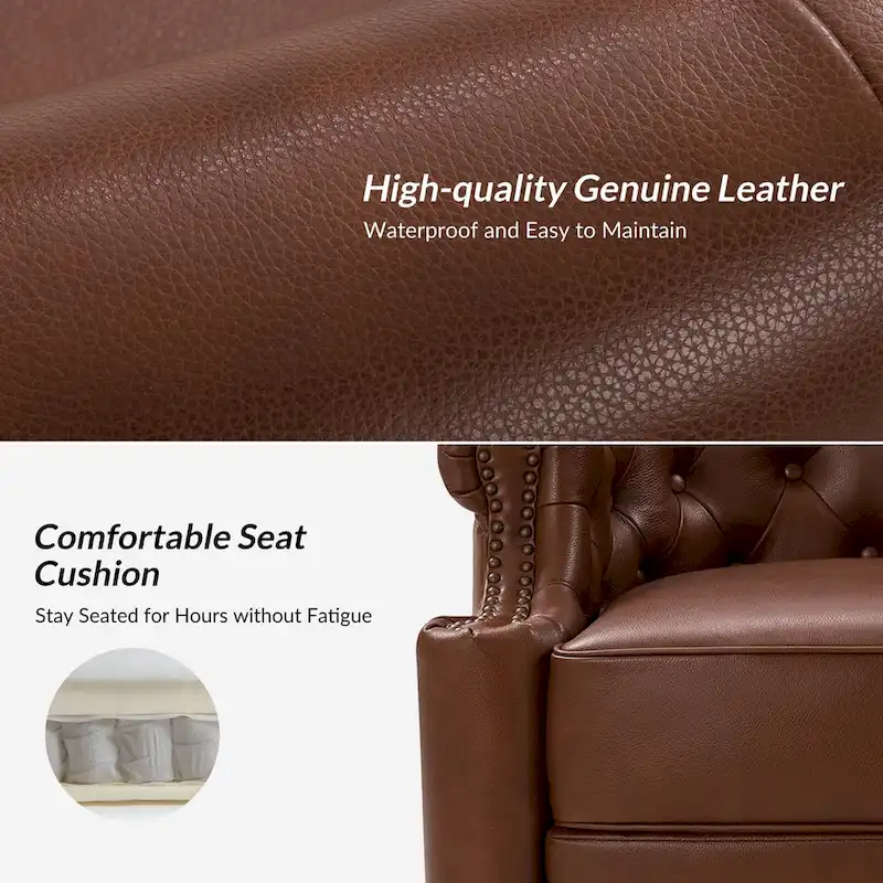 Felipe Modern Genuine Leather Swivel Chair With Tufted Back By HULALA HOME
