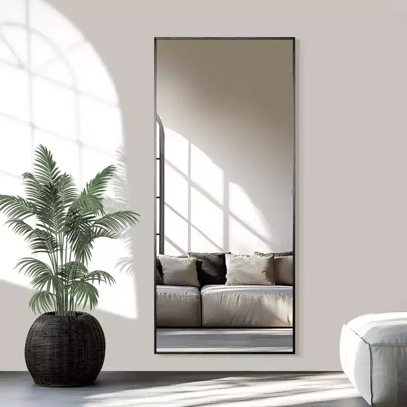 71 x 31 Black Rectangular Full Length Floor Mirror with Stand