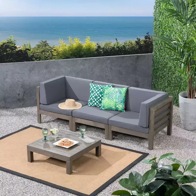 Oana 4pc Acacia Modular Sofa and Table Set - Gray/Dark Gray - Christopher Knight Home