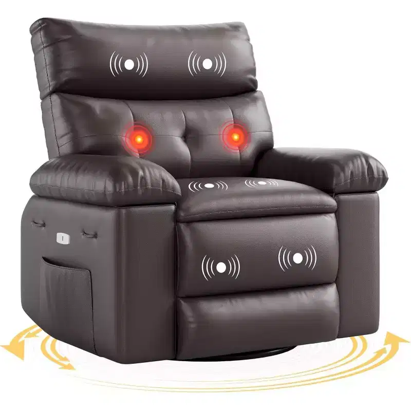 Acekool Electric Rocking Recliner Chair with Massage & Heat, Swivel Faux Leather Power Recliner, USB, Overstuffed Single Sofa for Living Room