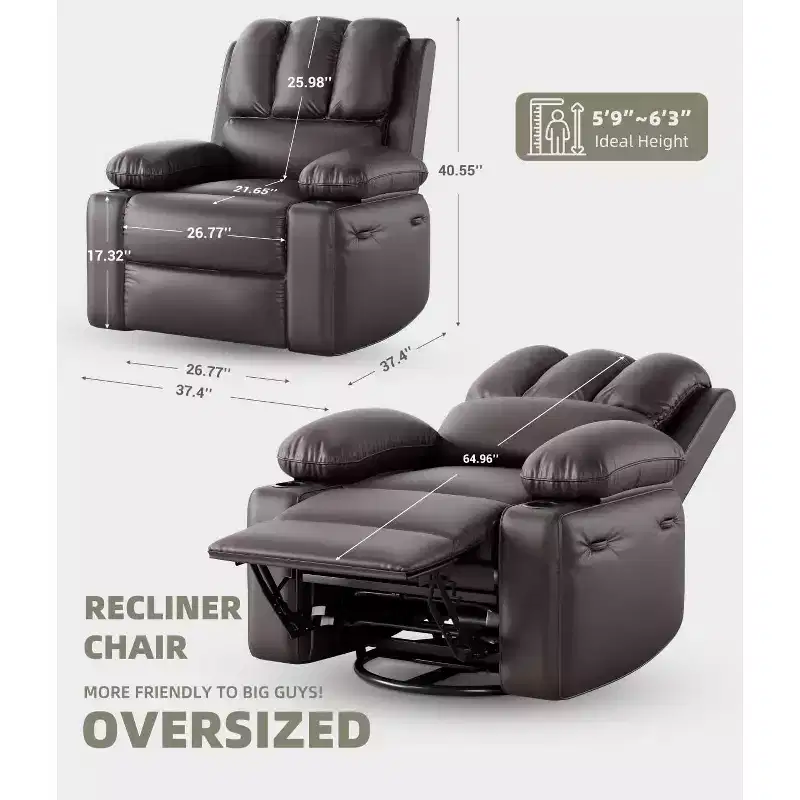 Oversized Recliner Chairs with Heat and Massage - Lazy Recliner Chair for Adults- Manual Single Sofa with Cup Holder for Living Rooms, Bedrooms