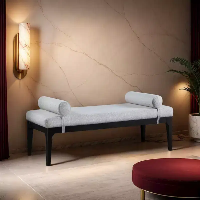 Meridian Furniture,Priscilla Linen Textured Fabric Bench