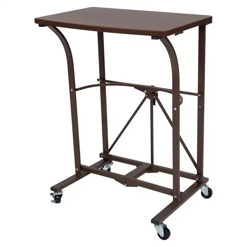 Origami Foldable Design Small Computer Desk for Office, Work, Students, and Gaming with Caster Wheels and Locking Mechanism, Vintage Bronze