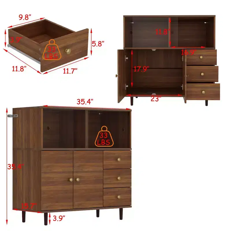 Famapy Vintage Style Side Storage Cabinet Buffet Accent Cabinet with LED Lighting and Acrylic Sliders for Display and Organization