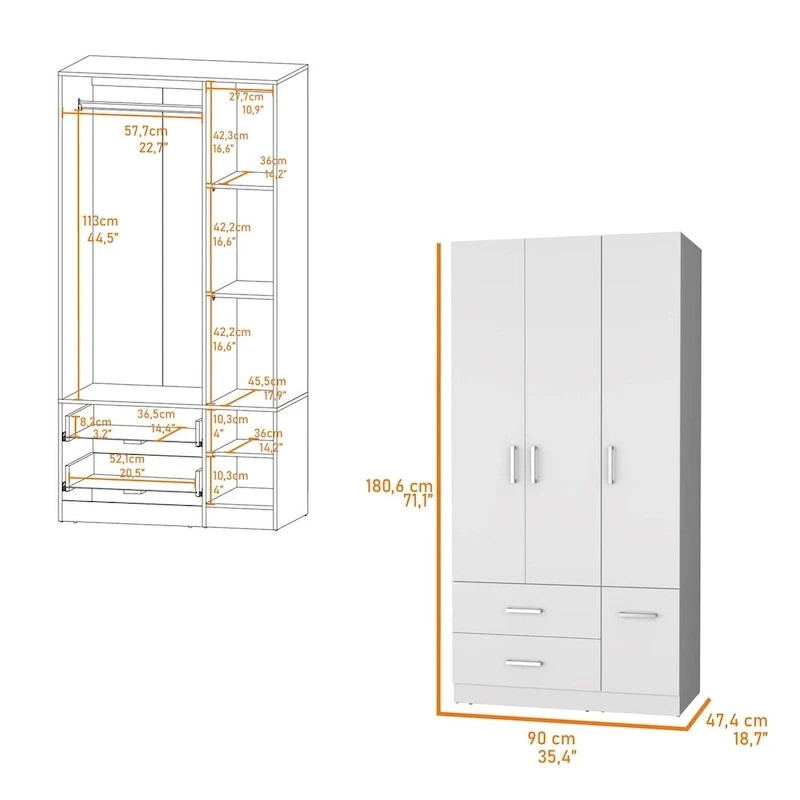 Douglas Armoire in melamine, two drawers, hanging rod - N/A