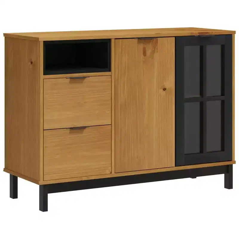 Sideboard with Glass Door 43.3x15.7x31.5 Solid Wood Pine