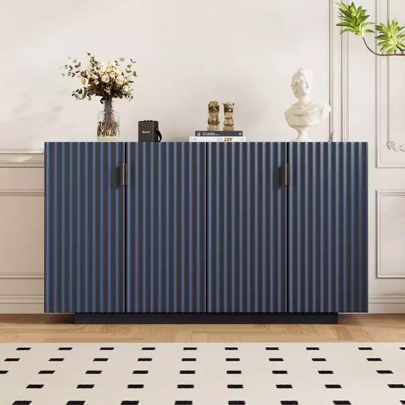 Buffet Cabinet with Storage, Sideboard Cabinet with Ample Storage Space, 4 Fluted Doors Credenza Storage Cabinet with Adjustable Shelves