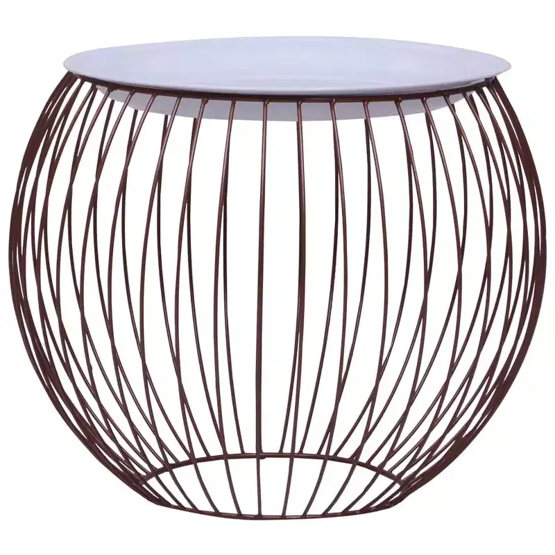 Round Coffee Table with Gold Metal Frame and White Top