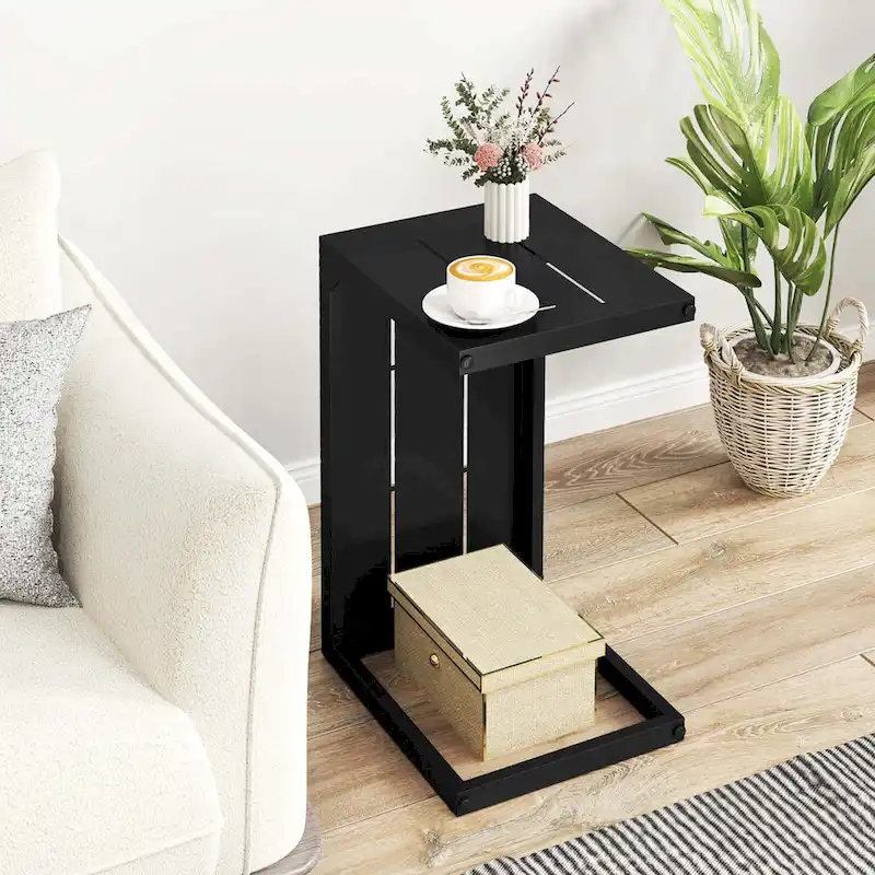 1/2 PCS C-Shaped End Table with Adjustable Foot Pads 2-In-1