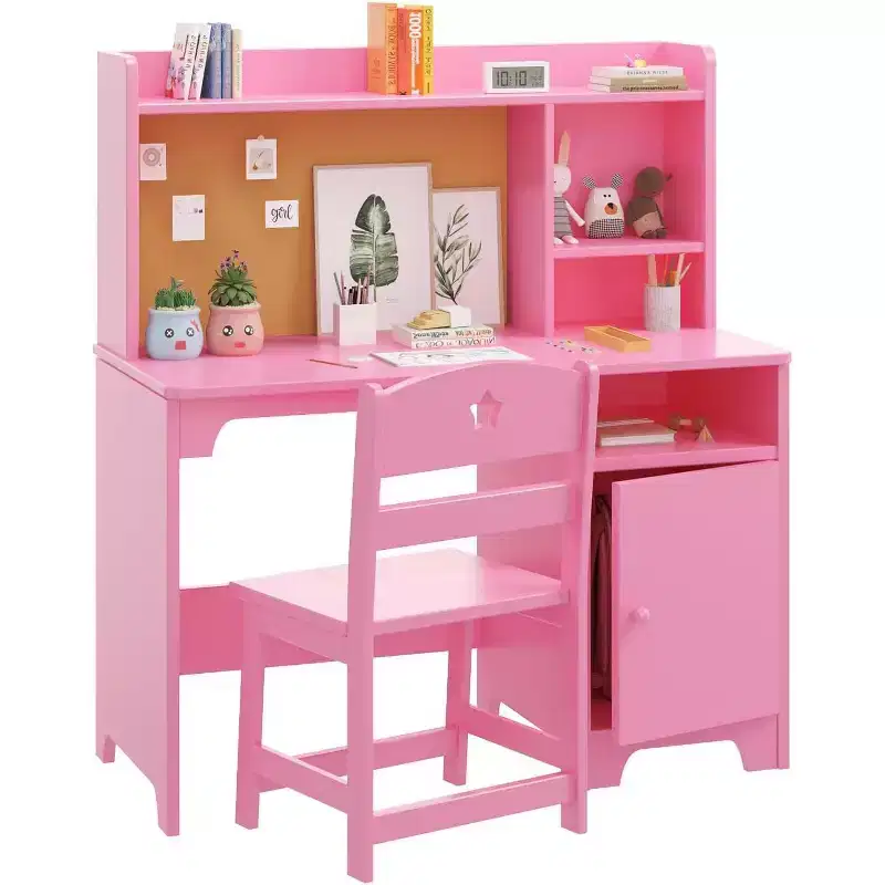 Acekool Kids Desk and Chair Set, Study Table with Storage for Bedroom or Playroom