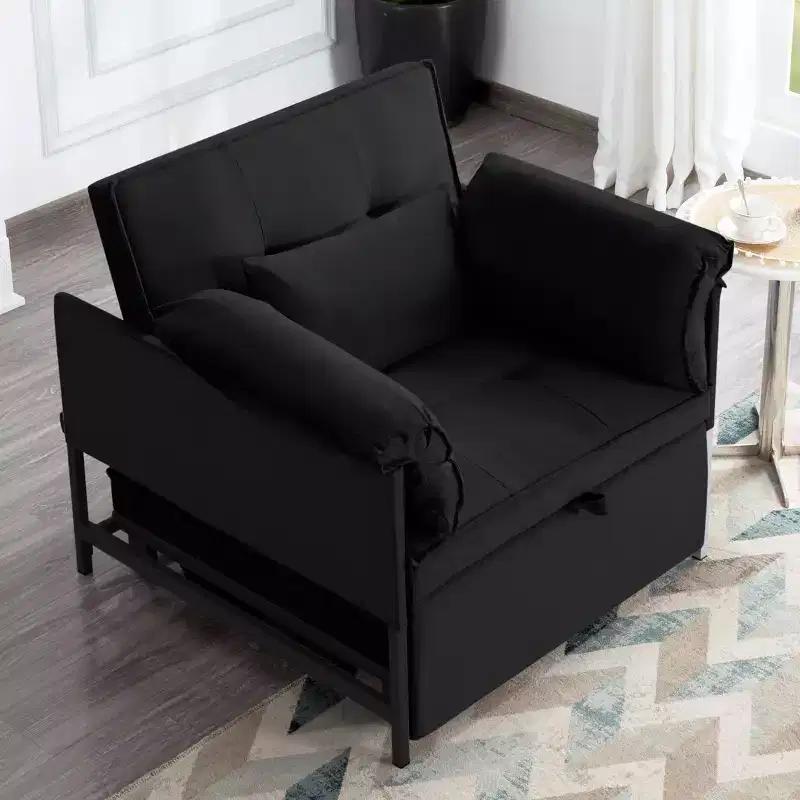 34.3 Velvet Convertible Pull-Out Sleeper Chair Bed with 3-Position Adjustable Backrest
