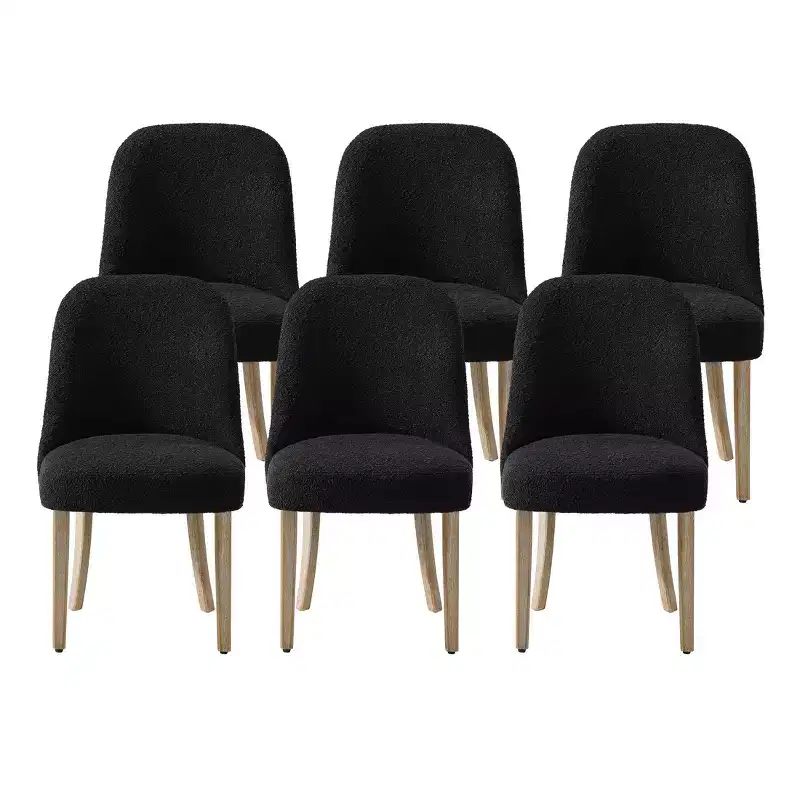 Mid-Century Modern Boucle Upholstered Dining Chair, Set of 6, Water-Resistant Fabric