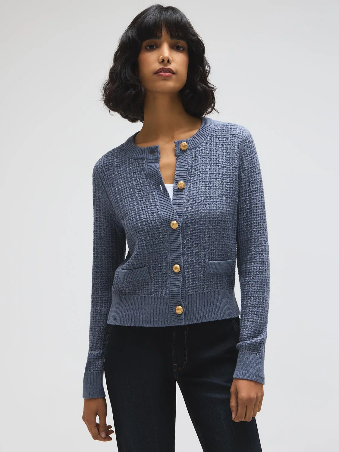 Cotton Blend Button-Front Cardigan