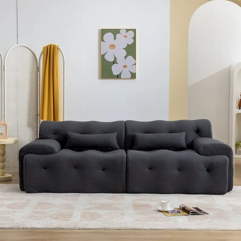 Beige / Black Foam Spring Sofa, 2-3 Seat