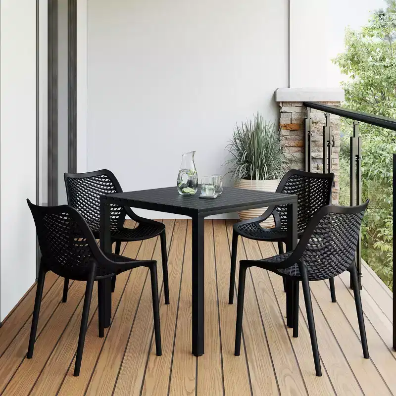 WestinTrends Playa 5-Piece Outdoor Patio Metal Frame Dining Table Set with Stackable Patio Dining Chairs