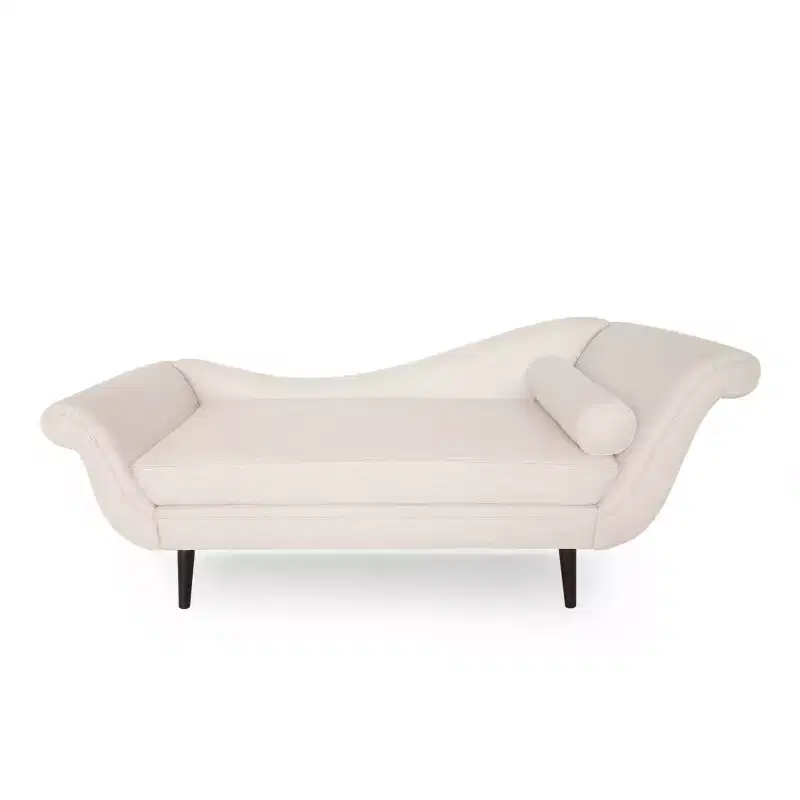 Contemporary Chaise Lounge with Scroll Arms and Tapered Legs