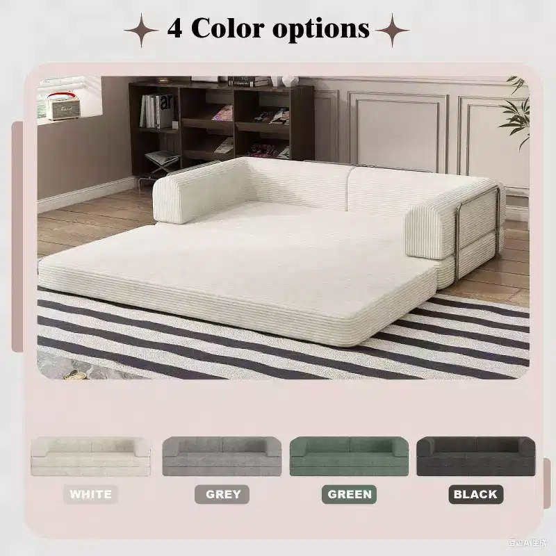 Convertible Corduroy Sleeper Sofa Bed, 3 Seater Folding Mattress Couch, No Assembly Floor Futon for Living Room Dorm Studio