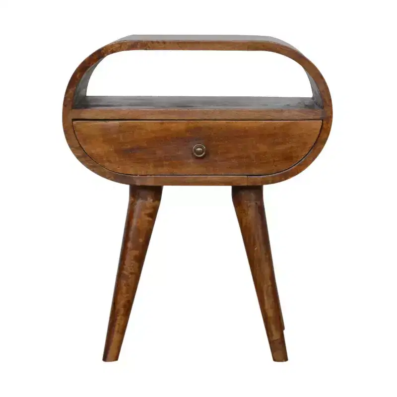 Open-Frame Round Nightstand - Premium Solid Chestnut Wood