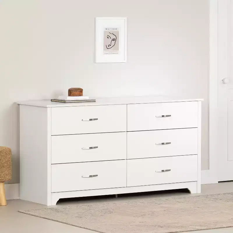 6.75 in.H Particle Board Horizontal Dressers with 6 Drawers in White Finish
