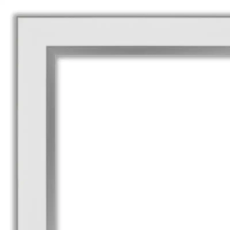 Amanti Art Eva White Silver Narrow Petite Bevel Bathroom Wall Mirror 27 x 21 in.