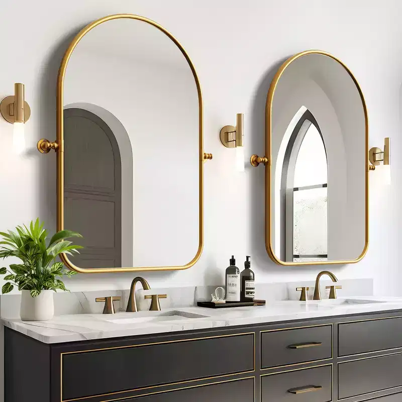 Dovelina Arch Metal Framed Bathroom Vanity Pivot Mirror Hanging Mirror Set of 2