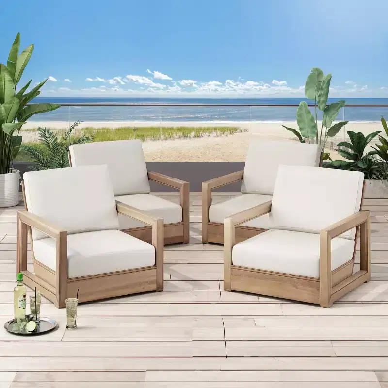 Christopher Knight Home Westchester Outdoor Acacia Wood Club Chairs with Cushions (Set of 4), Brown/Beige