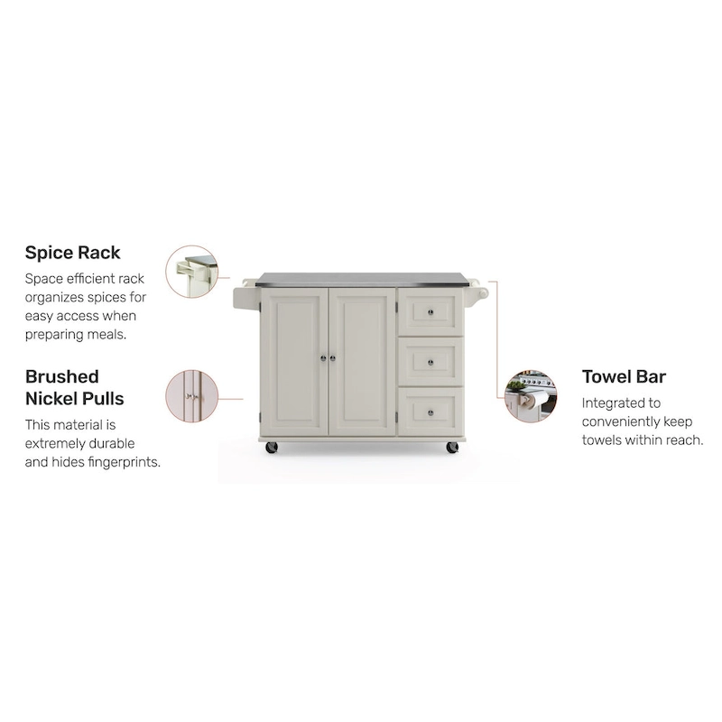 Dolly Madison Kitchen Cart with Stainless Steel Top by Homestyles