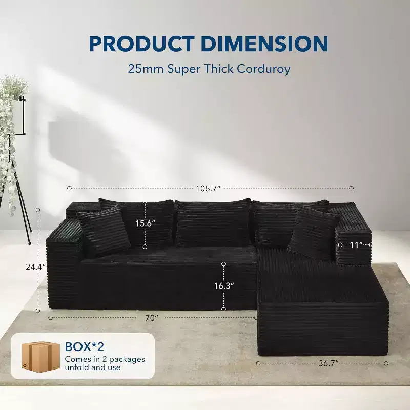 106-inch Cloud-shaped Combination Sofa, Sofa with Lounge Chair, 3-seat L-shaped Sofa for the Living Room, Memory Foam Deep Seat