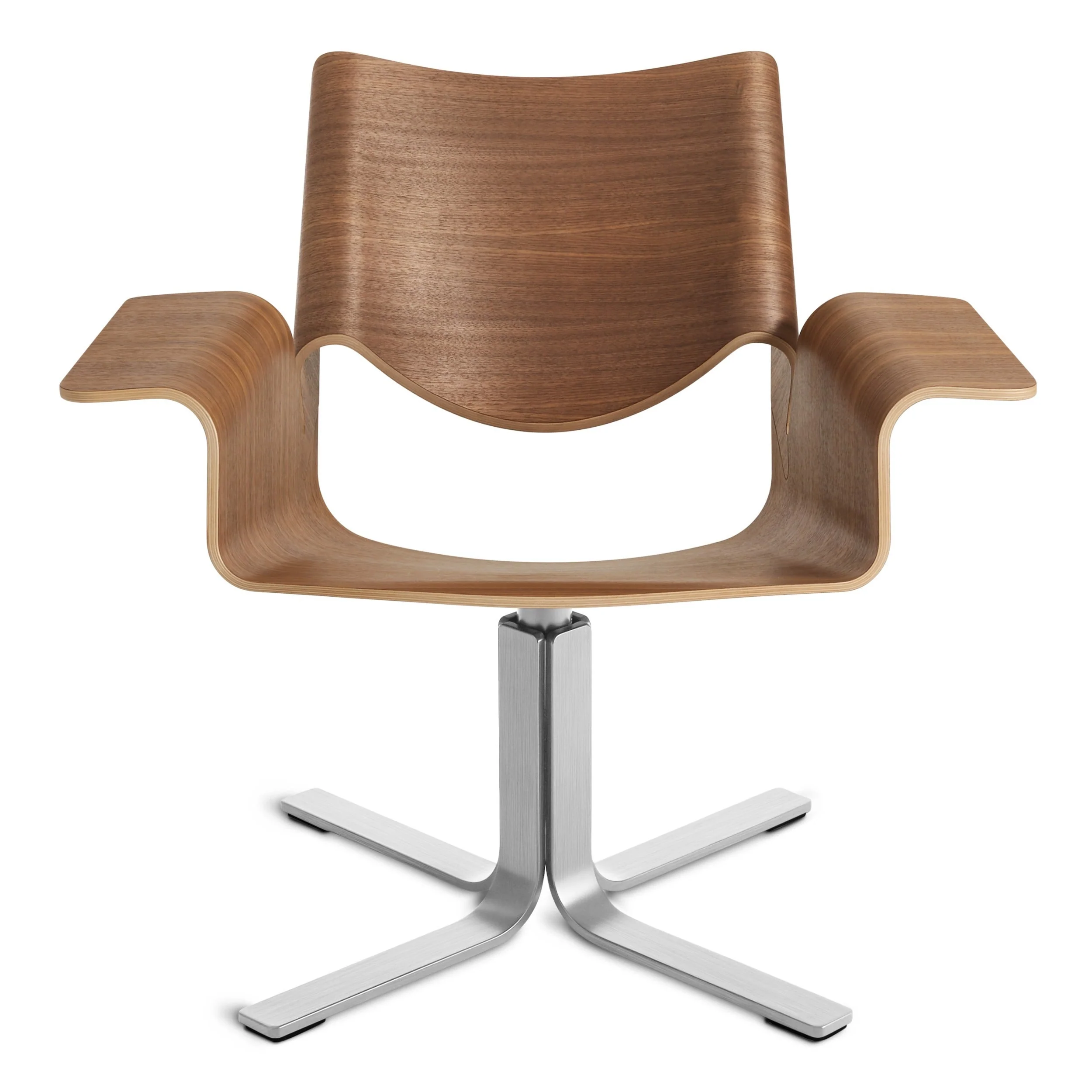 Modern White Oak Wood Swivel Lounge Chair with Bent-Ply Shell for Living Room