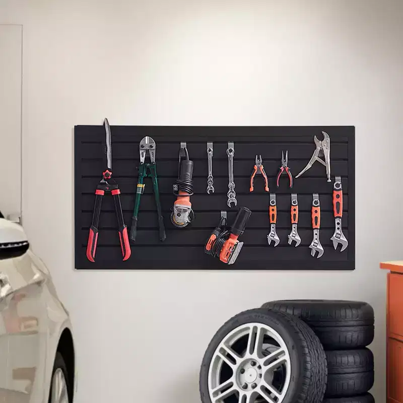 2x4 ft PVC Garage Slatwall Panel, Modular Adjustable Wall Organizer, Black, 300 lbs