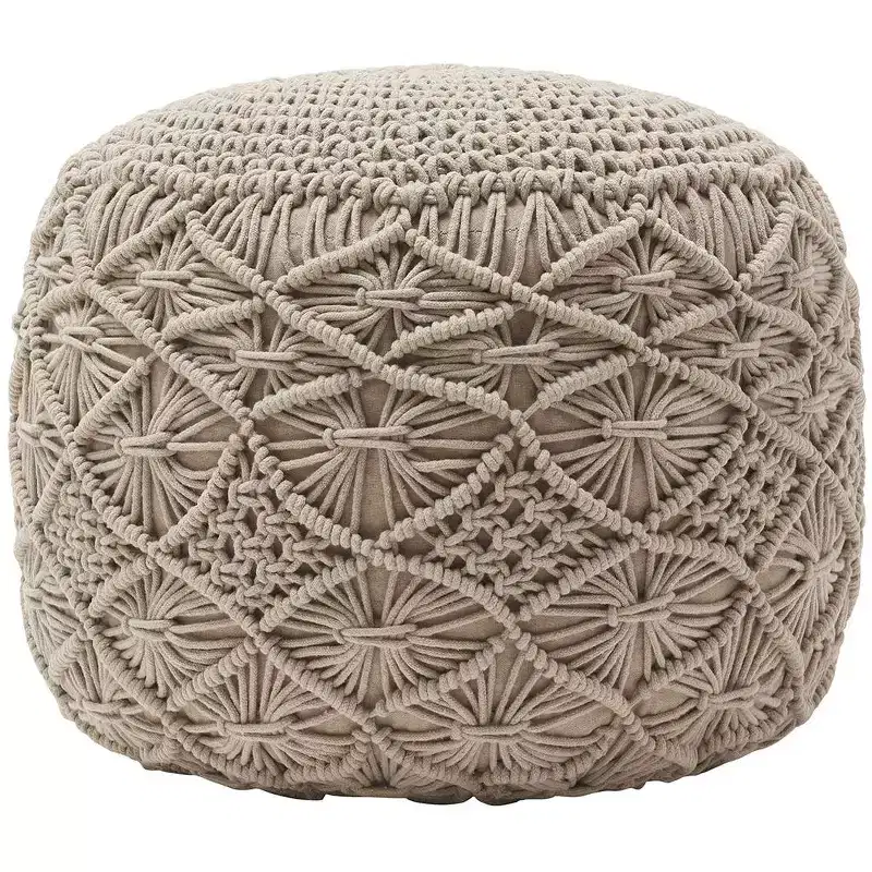 Ornavo Home Cotton Macrame Braid Pouf Ottoman - 18.5 x 15
