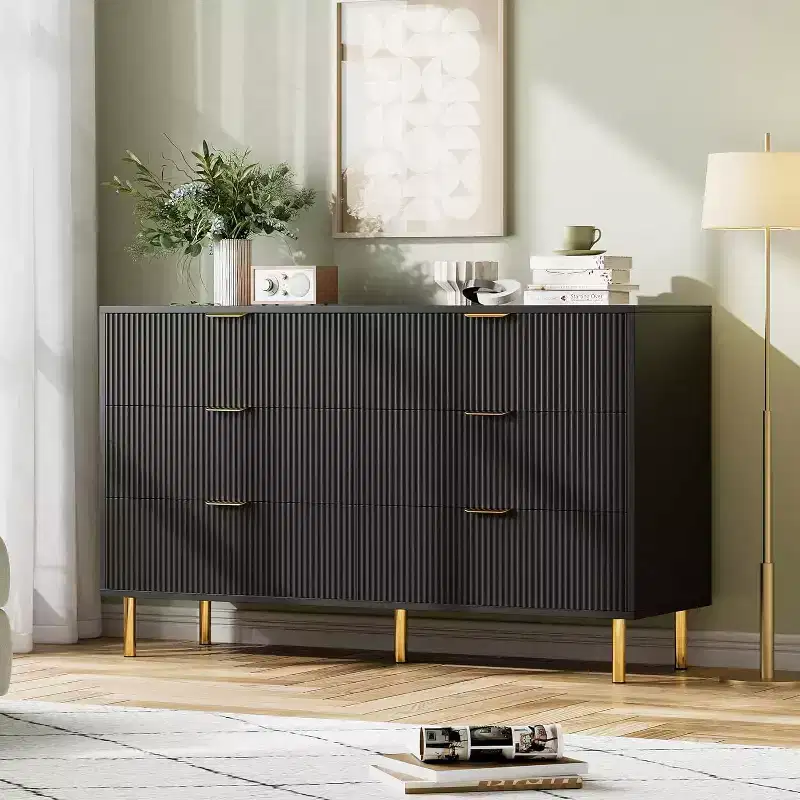 Dresser, Modern 6 Drawer Dresser for Bedroom with Gold Handle and Large Drawer, Wood Double Chest of Drawers and Storage Organizer for Living Room
