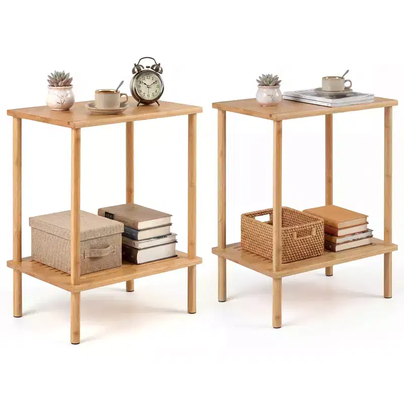 Costway Side Table Set of 2 w/Storage Shelves Rectangular Tea Sofa Table Accent Table