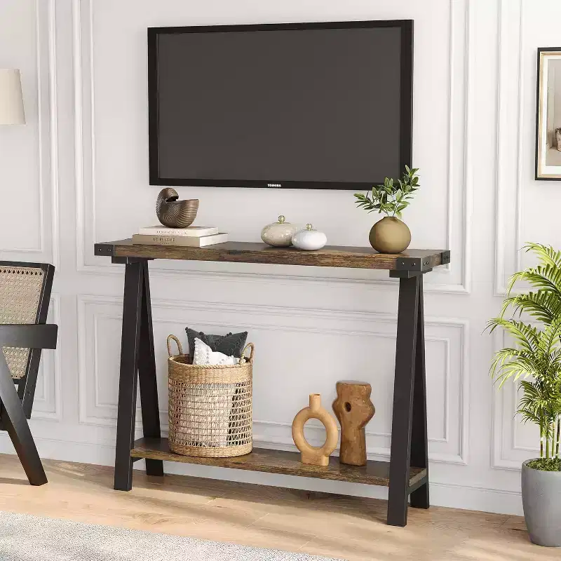 Narrow Console Table with 2 Shelves - V-Shaped Metal Frame,Shelf Space,Rustic Design-Perfect as a sofa or hallway table,living room,hallway,entryway