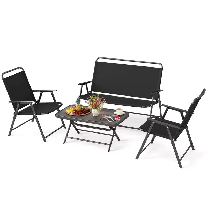 Costway 4 PCS Patio Folding Furniture Set Outdoor Conversation Set Bistro Sectional Set